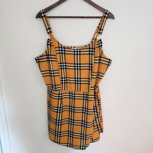 NoBo No Boundaries Plaid Tank Romper Mustard Yellow Black White Juniors XXL